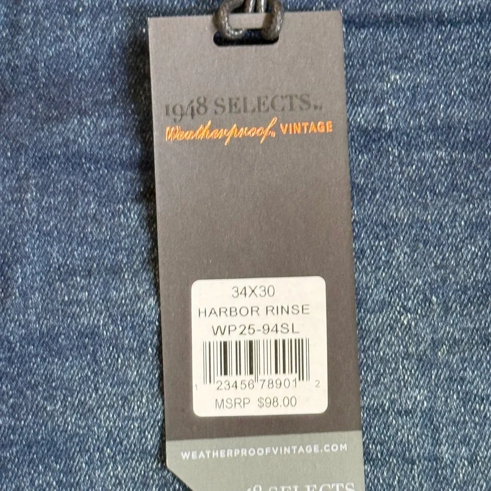 Weatherproof Vintage Mens Cyclone Slim Fit Jeans Harbor Rinse 34x30 NWT Stretch
